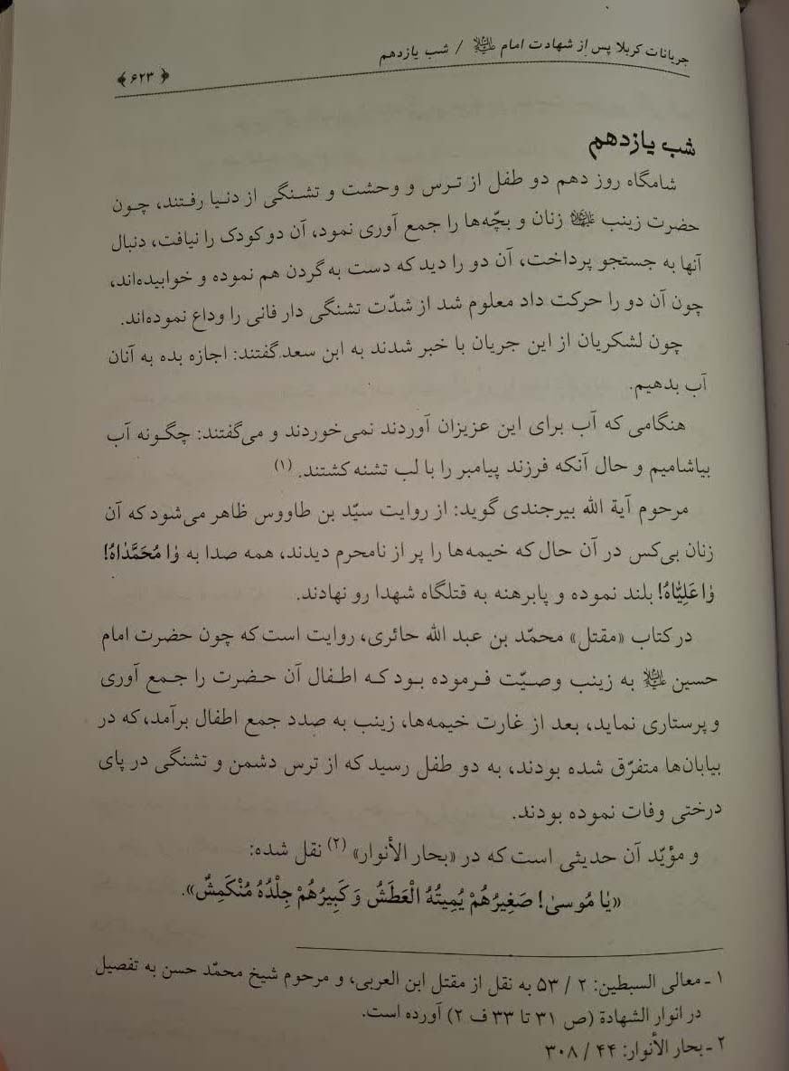 متن کتاب سحاب رحمت - جریانات کربلا پس از شهادت امام (ع) - شب یازدهم - ص 623